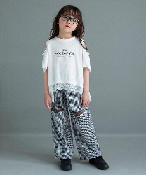 BRANSHES(ブランシェス)の「【WEB限定】ハンカチーフヘム裾肩あきTシャツ(Tシャツ/カットソー・キッズ・ブルーグレー/オフホワイト・100/120/110/140/150/130)」の4枚目の写真