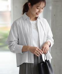 【selection】ストライプ柄立体タックショートシャツ