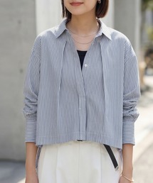【selection】ストライプ柄立体タックショートシャツ