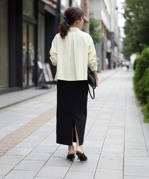 STYLE DELI(スタイルデリ)の「【selection】ストライプ柄立体タックショートシャツ(シャツ/ブラウス・レディース・イエロー/ブルー/ホワイト・FREE)」の7枚目の写真