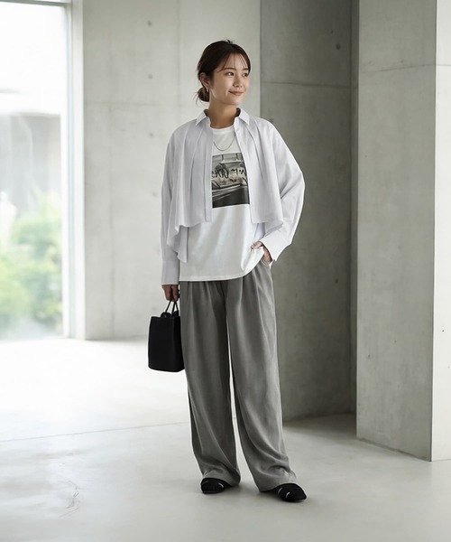 STYLE DELI(スタイルデリ)の「【selection】ストライプ柄立体タックショートシャツ(シャツ/ブラウス・レディース・イエロー/ブルー/ホワイト・FREE)」の13枚目の写真
