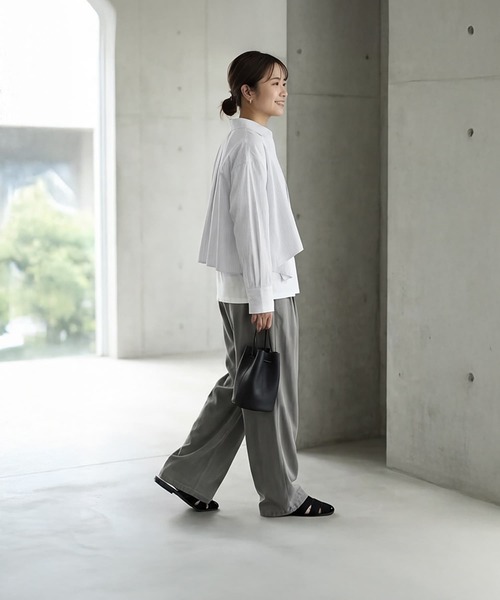 STYLE DELI(スタイルデリ)の「【selection】ストライプ柄立体タックショートシャツ(シャツ/ブラウス・レディース・イエロー/ブルー/ホワイト・FREE)」の14枚目の写真