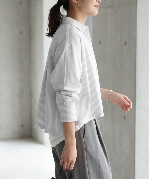 STYLE DELI(スタイルデリ)の「【selection】ストライプ柄立体タックショートシャツ(シャツ/ブラウス・レディース・イエロー/ブルー/ホワイト・FREE)」の15枚目の写真