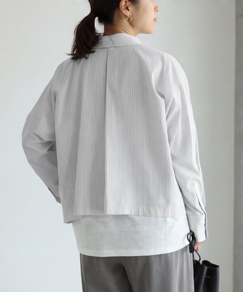 STYLE DELI(スタイルデリ)の「【selection】ストライプ柄立体タックショートシャツ(シャツ/ブラウス・レディース・イエロー/ブルー/ホワイト・FREE)」の16枚目の写真