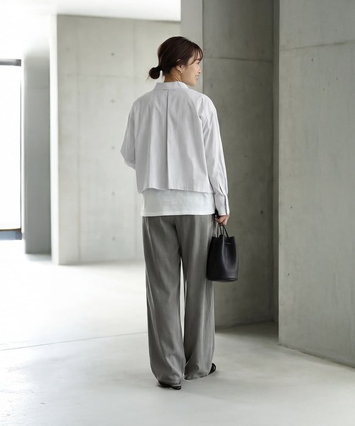 STYLE DELI(スタイルデリ)の「【selection】ストライプ柄立体タックショートシャツ(シャツ/ブラウス・レディース・イエロー/ブルー/ホワイト・FREE)」の17枚目の写真
