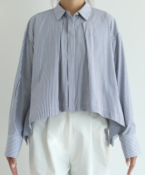STYLE DELI(スタイルデリ)の「【selection】ストライプ柄立体タックショートシャツ(シャツ/ブラウス・レディース・イエロー/ブルー/ホワイト・FREE)」の18枚目の写真