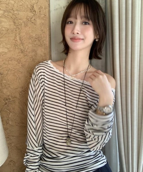 semplice(センプリチェ)の「カットソー【韓国ファッション】(Tシャツ/カットソー・レディース・ネイビー/ホワイト・F)」の10枚目の写真