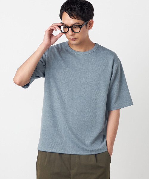 COMME CA ISM(コムサイズム)の「チェックジャガードTシャツ(Tシャツ/カットソー・メンズ・ライトグレー/ホワイト/ブルー/チャコール・LARGE/MEDIUM)」の1枚目の写真