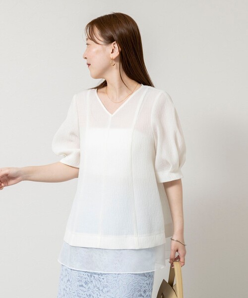 NOLLEY’S Sophi（ノーリーズソフィ）の「ウォッシャブルポコポコジャガードオーガンジープルオーバー（シャツ/ブラウス・レディース・オフホワイト/ベビーピンク/ブラック・38）」の15枚目の写真