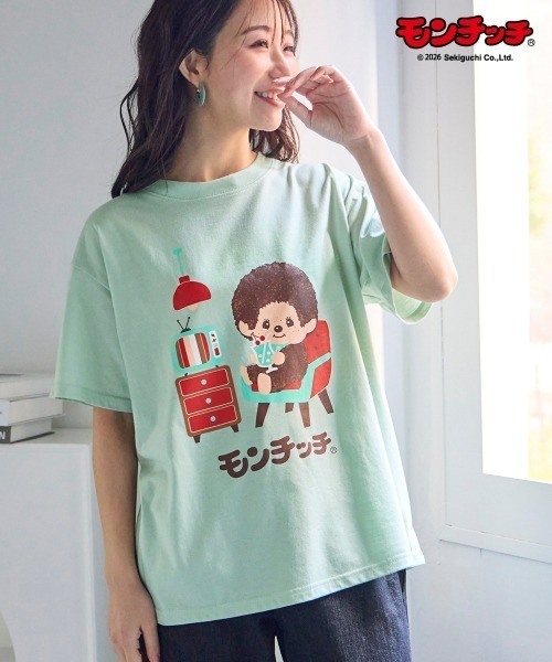 SMILE LAND(スマイルランド)の「<大きいサイズ>【モンチッチ】プリントTシャツ(Tシャツ/カットソー・レディース・ブラック/オフホワイト/杢グレー/グリーン系・L/LL/3L/4L/5L)」の4枚目の写真