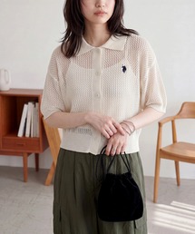 【U.S. POLO ASSN.】着痩せ/体型カバー ワンポイント刺繍 メッシュニットカーディガン