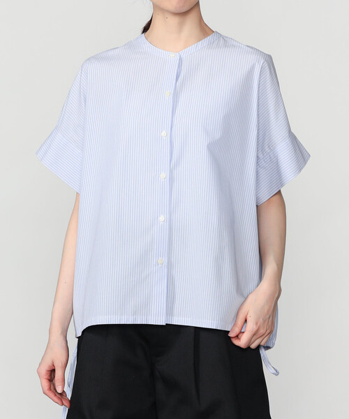 nicholson&nicholson(ニコルソンアンドニコルソン)の「nicholson & nicholson |〈別注〉ドローストリング半袖シャツ WOMEN(シャツ/ブラウス・レディース・ブルー系その他/ベージュ系その他・38)」の1枚目の写真