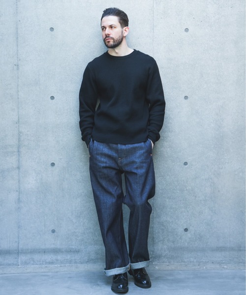 MR.OLIVE（ミスターオリーブ）の「RUGGED DOUBLE YARN WAFFLE / OUTRIDER CREW JERSEY /M263112（Tシャツ/カットソー・メンズ・ブラック/ナチュラル・MEDIUM/LARGE）」の6枚目の写真