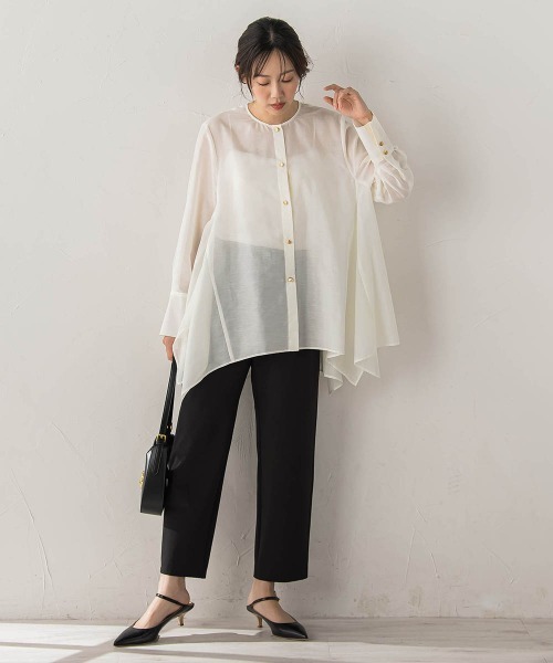 Droite lautreamont(ドロワットロートレアモン)の「ヘムフレアシアーチュニックブラウス(シャツ/ブラウス・レディース・グリーン/オフホワイト/ブラック・M)」の8枚目の写真