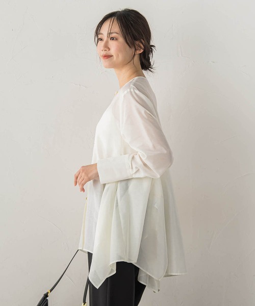 Droite lautreamont(ドロワットロートレアモン)の「ヘムフレアシアーチュニックブラウス(シャツ/ブラウス・レディース・グリーン/オフホワイト/ブラック・M)」の5枚目の写真