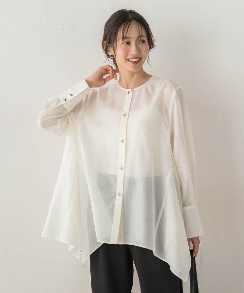 Droite lautreamont(ドロワットロートレアモン)の「ヘムフレアシアーチュニックブラウス(シャツ/ブラウス・レディース・グリーン/オフホワイト/ブラック・M)」の4枚目の写真