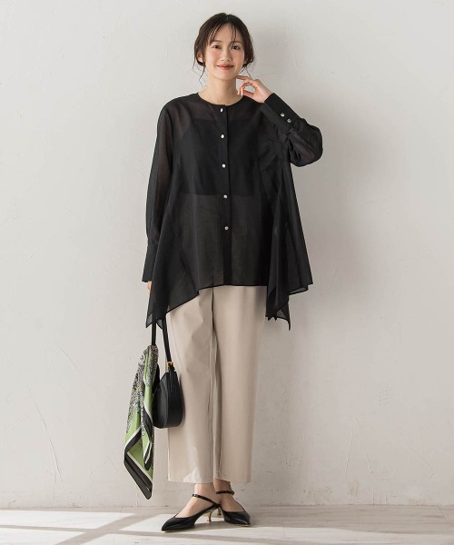 Droite lautreamont(ドロワットロートレアモン)の「ヘムフレアシアーチュニックブラウス(シャツ/ブラウス・レディース・グリーン/オフホワイト/ブラック・M)」の19枚目の写真