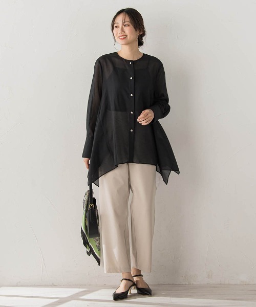 Droite lautreamont(ドロワットロートレアモン)の「ヘムフレアシアーチュニックブラウス(シャツ/ブラウス・レディース・グリーン/オフホワイト/ブラック・M)」の20枚目の写真