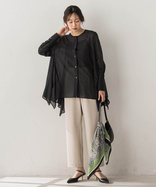 Droite lautreamont(ドロワットロートレアモン)の「ヘムフレアシアーチュニックブラウス(シャツ/ブラウス・レディース・グリーン/オフホワイト/ブラック・M)」の21枚目の写真