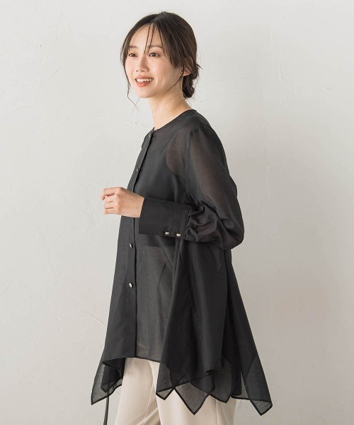 Droite lautreamont(ドロワットロートレアモン)の「ヘムフレアシアーチュニックブラウス(シャツ/ブラウス・レディース・グリーン/オフホワイト/ブラック・M)」の17枚目の写真
