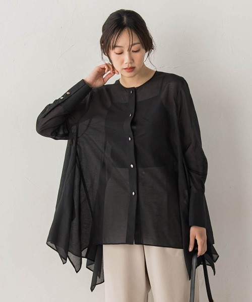 Droite lautreamont(ドロワットロートレアモン)の「ヘムフレアシアーチュニックブラウス(シャツ/ブラウス・レディース・グリーン/オフホワイト/ブラック・M)」の15枚目の写真
