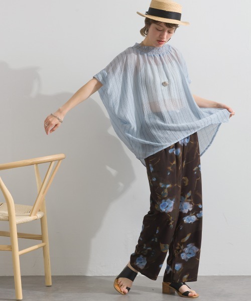 le colis(ルコリ)の「シアー ストライプ 衿 シャーリング 半袖 ブラウス(Tシャツ/カットソー・レディース・ブルー系その他/ホワイト系その他/ブラック系その他・FREE)」の18枚目の写真