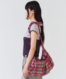 Tie Shirring Shoulder Bag, Check