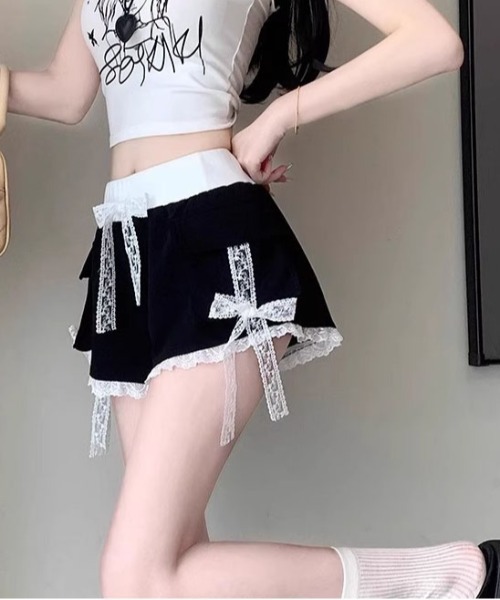 ＆soiree（アンドソワレ）の「ウエスト切り替えレースリボン付きスウェットショートパンツ（スウェットパンツ・レディース・ブラック/杢グレー・SMALL/MEDIUM/LARGE/X-LARGE）」の4枚目の写真
