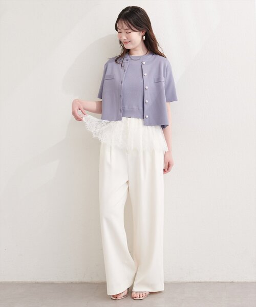 natural couture(ナチュラルクチュール)の「パール釦半袖ニットカーディガン(カーディガン/ボレロ・レディース・オフホワイト/サックスブルー/ピンク系その他/ブラック/ミント/ブルー系その他・FREE)」の16枚目の写真