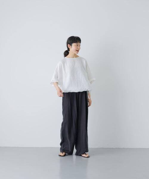 かぐれ（カグレ）の「リネンフリルスリーブプルオーバー（シャツ/ブラウス・レディース・オフホワイト/ライトグレー/ブラック・FREE）」の10枚目の写真