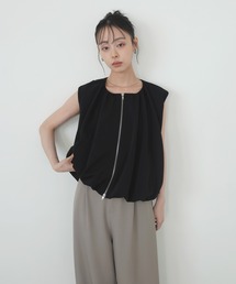 フロントジップ」に該当するベスト（ブラック/黒色系）ファッション