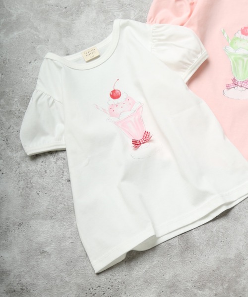 セール】【パフスリーブ】 立体リボン付き パフェイラスト半袖Tシャツ