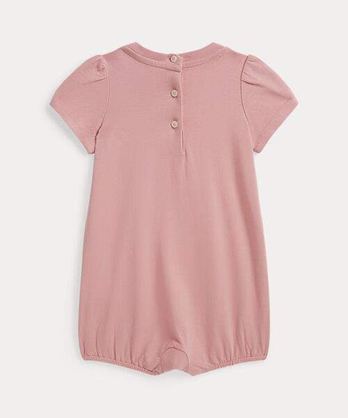 POLO RALPH LAUREN CHILDRENSWEAR(ポロ ラルフ ローレン チルドレンズウェア)の「パッチワークロゴ コットン バブル ショートオール(ロンパース・キッズ・ピンク・12M/3M/6M/9M)」の5枚目の写真