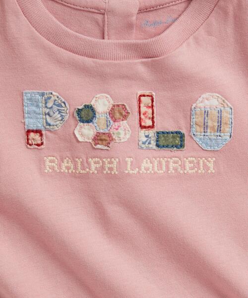 POLO RALPH LAUREN CHILDRENSWEAR(ポロ ラルフ ローレン チルドレンズウェア)の「パッチワークロゴ コットン バブル ショートオール(ロンパース・キッズ・ピンク・12M/3M/6M/9M)」の4枚目の写真