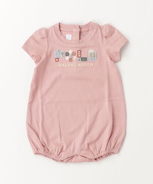POLO RALPH LAUREN CHILDRENSWEAR(ポロ ラルフ ローレン チルドレンズウェア)の「パッチワークロゴ コットン バブル ショートオール(ロンパース・キッズ・ピンク・12M/3M/6M/9M)」の3枚目の写真
