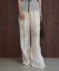 crinkle crinkle crinkle】sheer cotton 3D embroidery easy pants