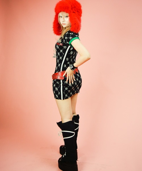 GALFY(ガルフィー)の「Candy Galfy-紋紋タイトミニ(チュニック・レディース・ブラック/グレー・FREE)」の5枚目の写真
