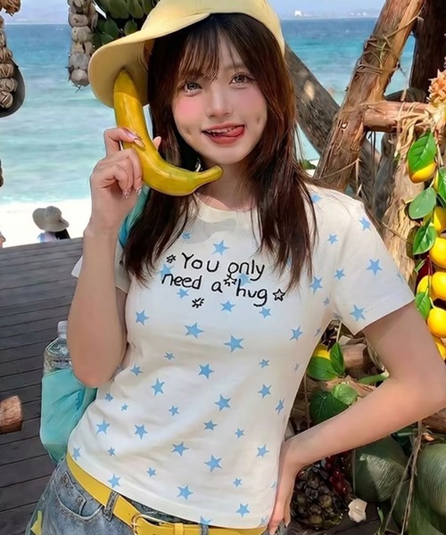 AsheKsha(アシクシャ)の「韓国系スイートガール スター文字プリント スリムフィット半袖Tシャツ(Tシャツ/カットソー・レディース・ホワイト・M)」の9枚目の写真