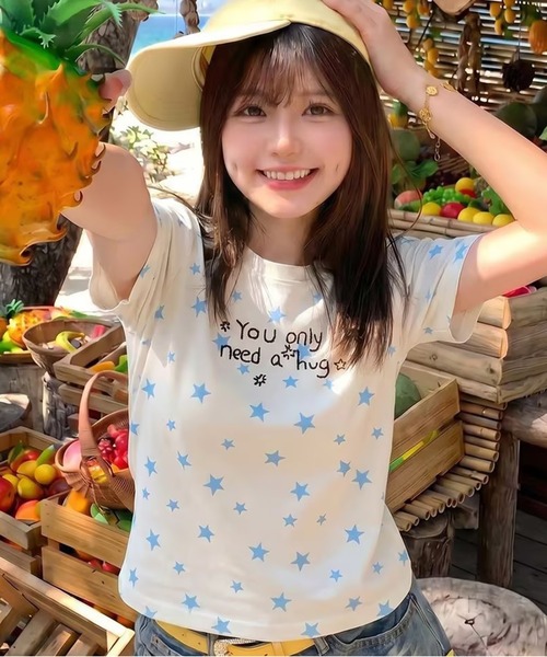AsheKsha(アシクシャ)の「韓国系スイートガール スター文字プリント スリムフィット半袖Tシャツ(Tシャツ/カットソー・レディース・ホワイト・M)」の10枚目の写真