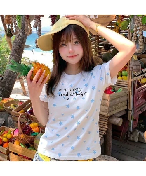 AsheKsha(アシクシャ)の「韓国系スイートガール スター文字プリント スリムフィット半袖Tシャツ(Tシャツ/カットソー・レディース・ホワイト・M)」の11枚目の写真