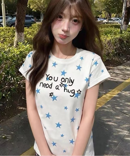 AsheKsha(アシクシャ)の「韓国系スイートガール スター文字プリント スリムフィット半袖Tシャツ(Tシャツ/カットソー・レディース・ホワイト・M)」の12枚目の写真