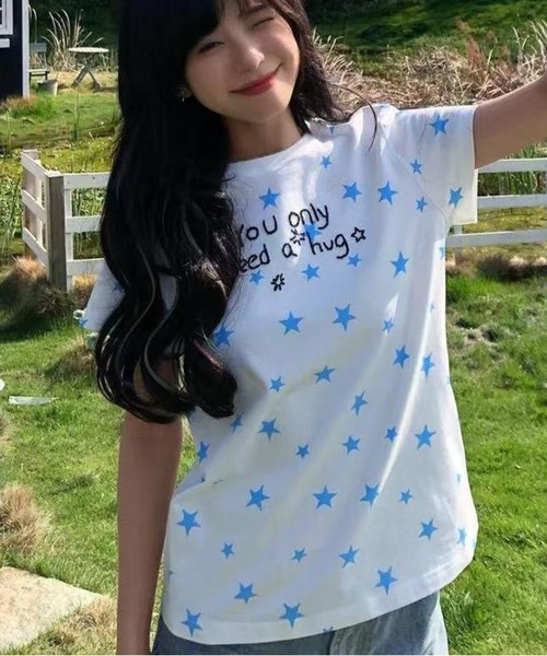 AsheKsha(アシクシャ)の「韓国系スイートガール スター文字プリント スリムフィット半袖Tシャツ(Tシャツ/カットソー・レディース・ホワイト・M)」の17枚目の写真