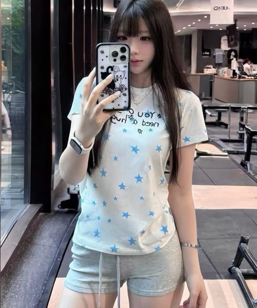AsheKsha(アシクシャ)の「韓国系スイートガール スター文字プリント スリムフィット半袖Tシャツ(Tシャツ/カットソー・レディース・ホワイト・M)」の20枚目の写真