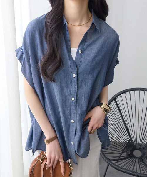 ReDial(リダイアル)の「シアーデニムゆるシャツ(シャツ/ブラウス・レディース・インディゴブルー/ブルー・3L/LL/L/M)」の8枚目の写真