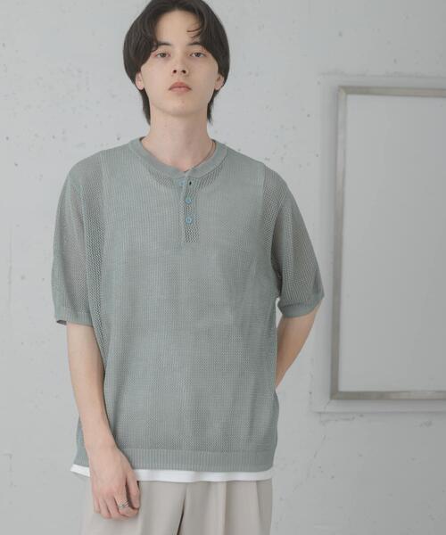 SENSE OF PLACE by URBAN RESEARCH（センスオブプレイスバイアーバンリサーチ）の「『洗濯可』リネンタッチメッシュヘンリーニット（ニット/セーター・メンズ・ブラウン/ブラック/ネイビー/ミント・LARGE/MEDIUM）」の20枚目の写真