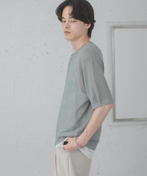 SENSE OF PLACE by URBAN RESEARCH（センスオブプレイスバイアーバンリサーチ）の「『洗濯可』リネンタッチメッシュヘンリーニット（ニット/セーター・メンズ・ブラウン/ブラック/ネイビー/ミント・LARGE/MEDIUM）」の22枚目の写真