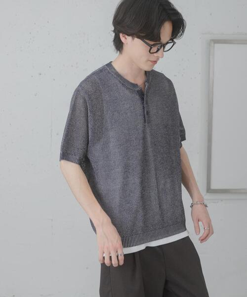 SENSE OF PLACE by URBAN RESEARCH（センスオブプレイスバイアーバンリサーチ）の「『洗濯可』リネンタッチメッシュヘンリーニット（ニット/セーター・メンズ・ブラウン/ブラック/ネイビー/ミント・LARGE/MEDIUM）」の9枚目の写真