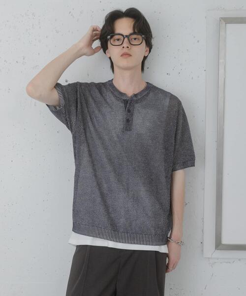 SENSE OF PLACE by URBAN RESEARCH（センスオブプレイスバイアーバンリサーチ）の「『洗濯可』リネンタッチメッシュヘンリーニット（ニット/セーター・メンズ・ブラウン/ブラック/ネイビー/ミント・LARGE/MEDIUM）」の10枚目の写真