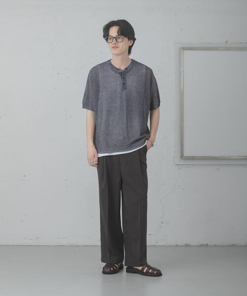 SENSE OF PLACE by URBAN RESEARCH（センスオブプレイスバイアーバンリサーチ）の「『洗濯可』リネンタッチメッシュヘンリーニット（ニット/セーター・メンズ・ブラウン/ブラック/ネイビー/ミント・LARGE/MEDIUM）」の11枚目の写真