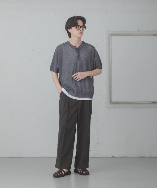 SENSE OF PLACE by URBAN RESEARCH（センスオブプレイスバイアーバンリサーチ）の「『洗濯可』リネンタッチメッシュヘンリーニット（ニット/セーター・メンズ・ブラウン/ブラック/ネイビー/ミント・LARGE/MEDIUM）」の12枚目の写真